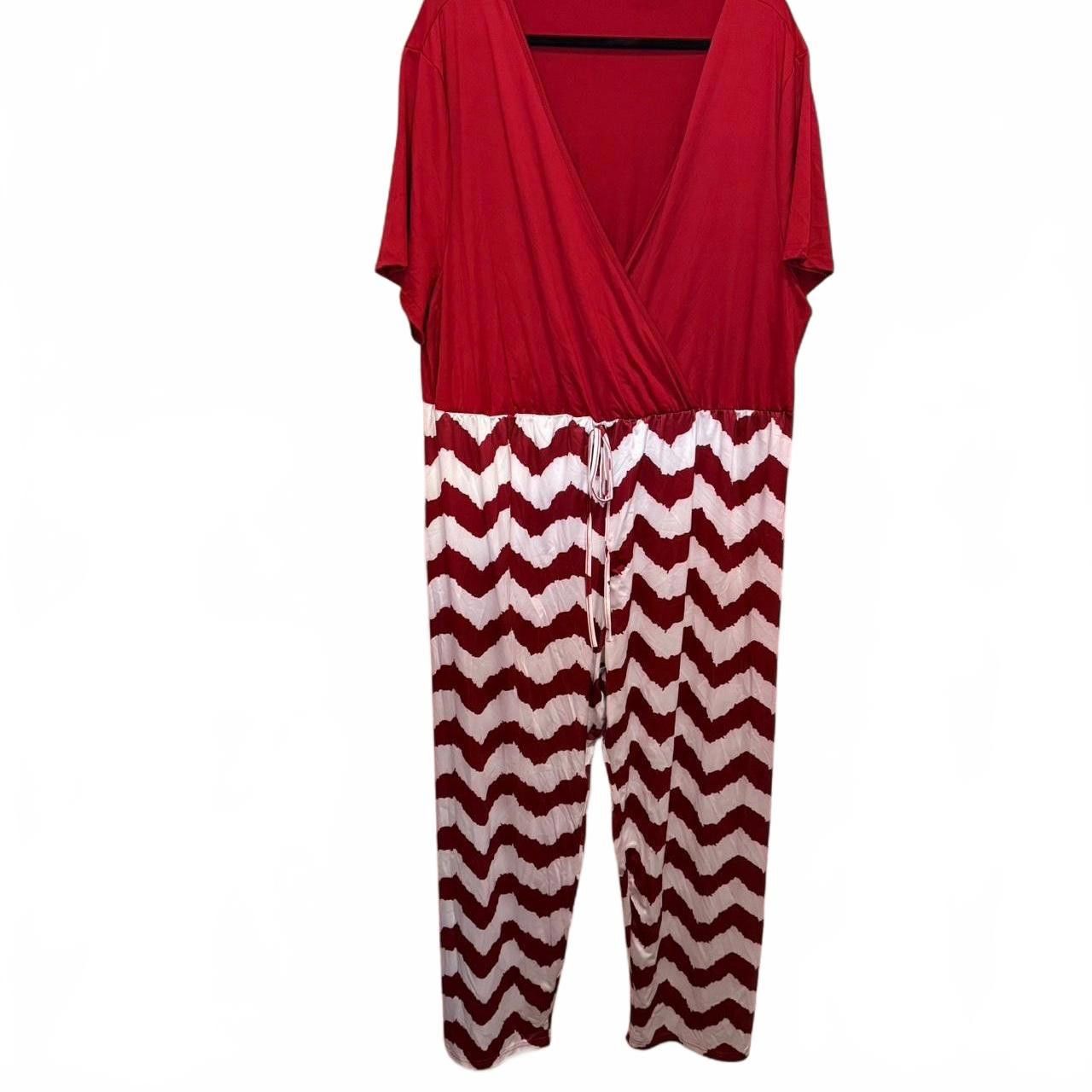 Designer Stylish Red and White Chevron Jumpsuit Size 30" / US 8 / IT 44 - 3 Thumbnail
