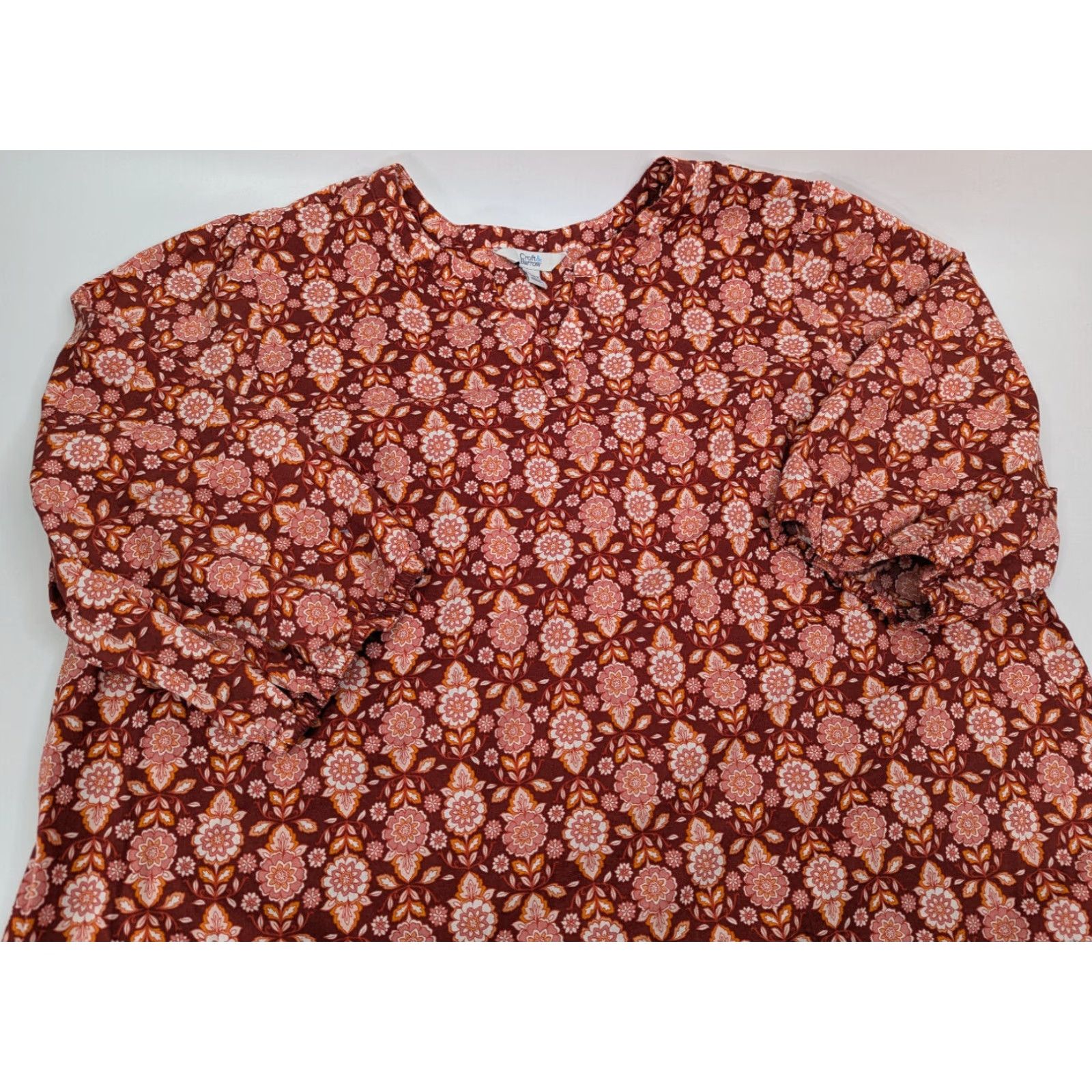 Croft & Barrow Croft & Barrow Blouse Shirt 2X Orange Floral V-Neck 3/4 Sleeve Top Women Plus Size Size XXL / US 16-18 / IT 52-54 - 2 Thumbnail