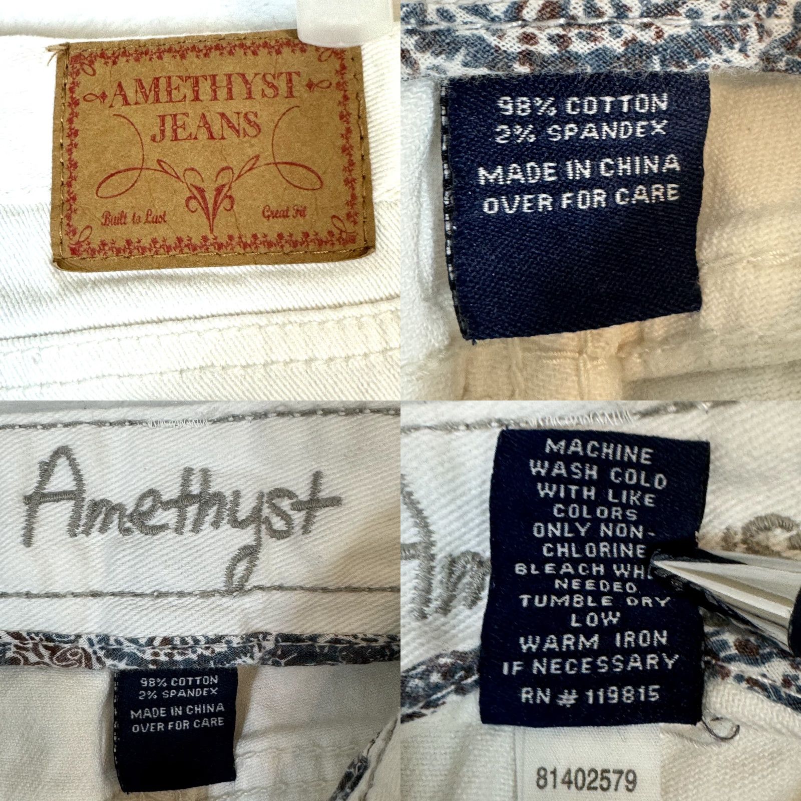 Vintage Amethyst Women's Size 5 White Denim Stretch Low Rise Skinny Jeans 5-Pocket Design Jeans Size 27" / US 4 / IT 40 - 9 Thumbnail