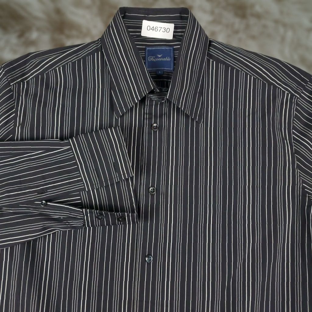 Faconnable Façonnable Casual Shirt Mens Large Black Striped Button-Up Long Sleeve Size US L / EU 52-54 / 3 - 1 Thumbnail