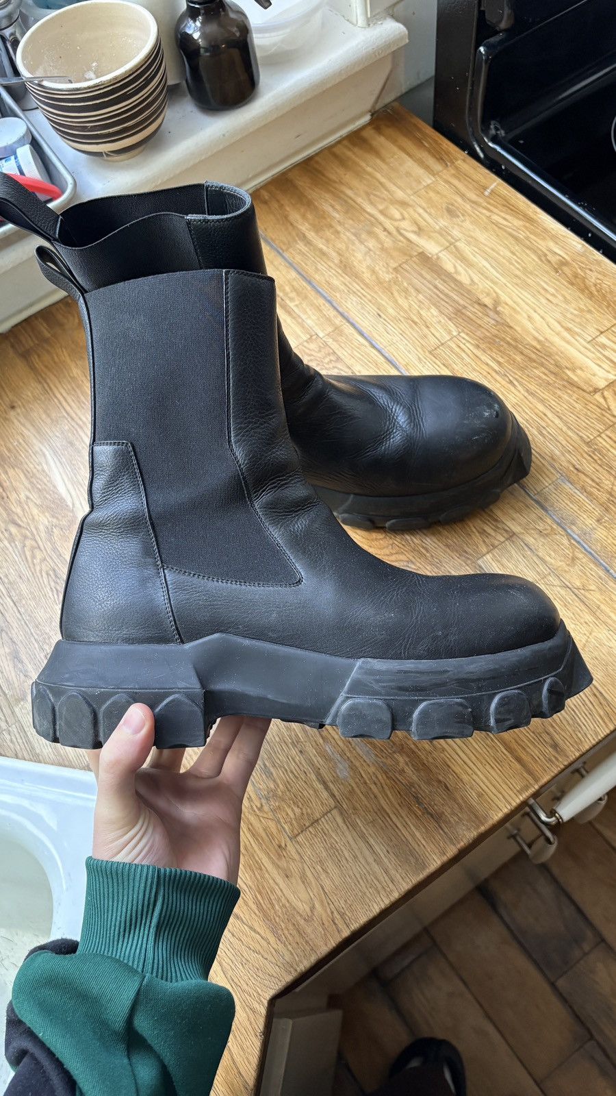 Rick Owens Black Beatle Bozo Tractor Chelsea Boots