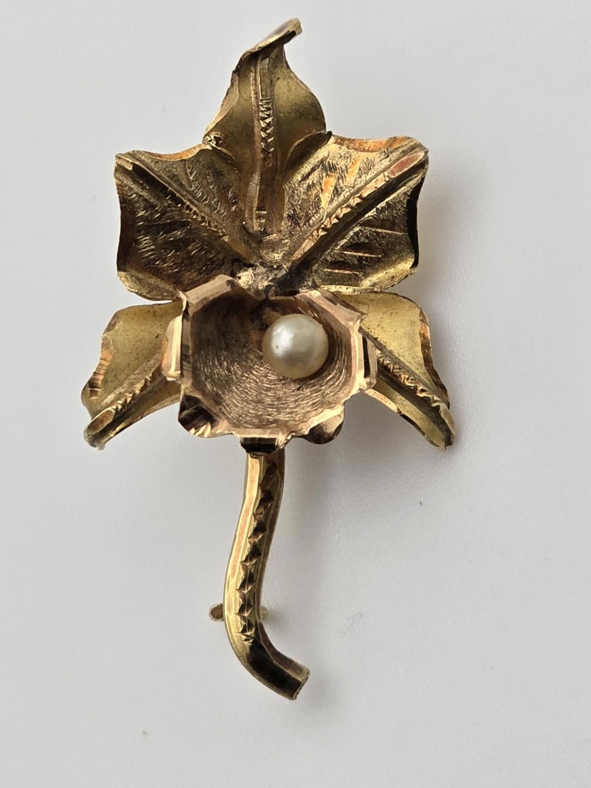 Other Vintage 18K Gold Orchid & Pearl Brooch Mid-Century Size ONE SIZE - 1 Thumbnail