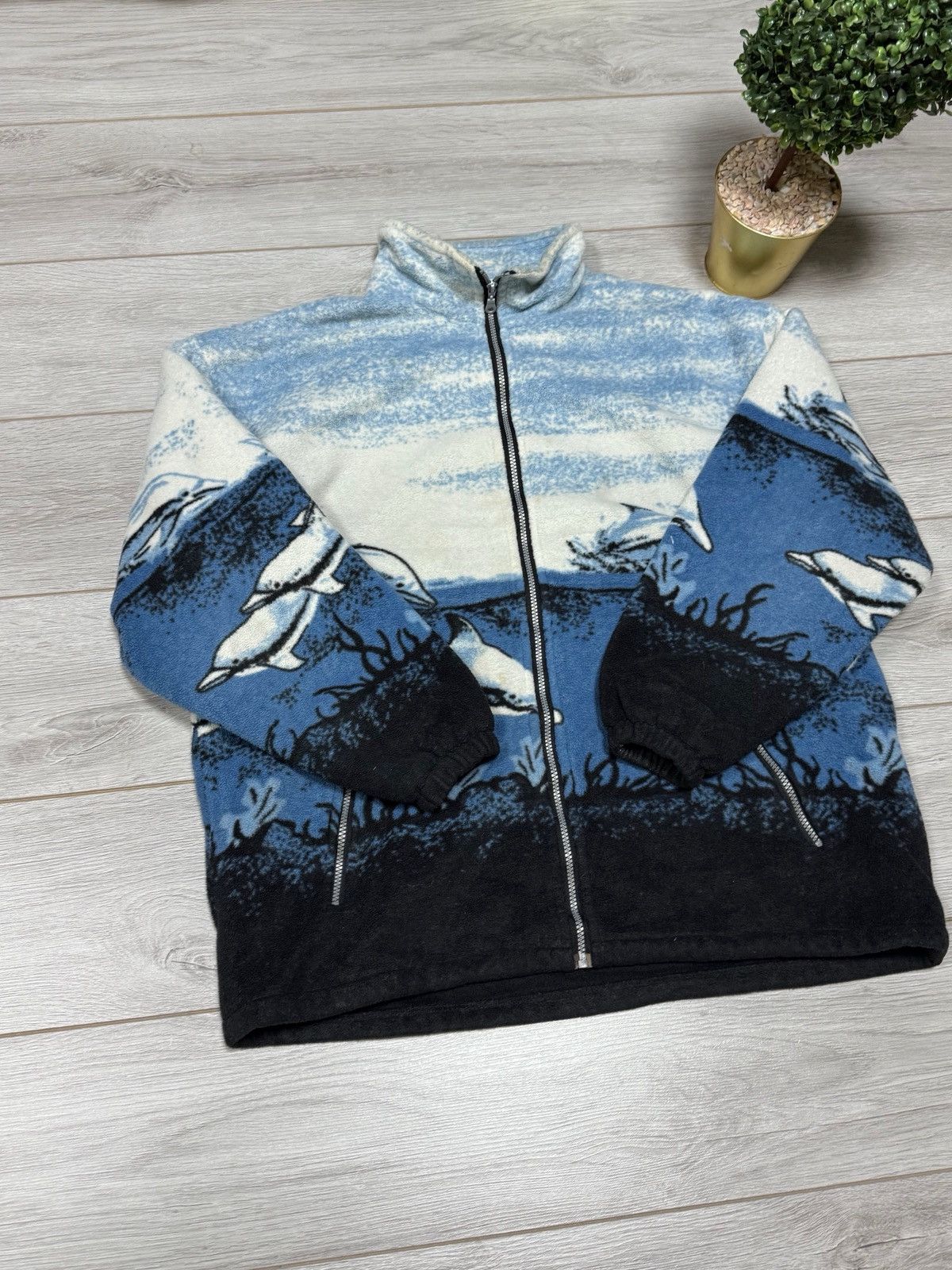 Vintage Dolphins 🐬 made in UK waves sea vintage fleece all over zip Size US XL / EU 56 / 4 - 2 Thumbnail