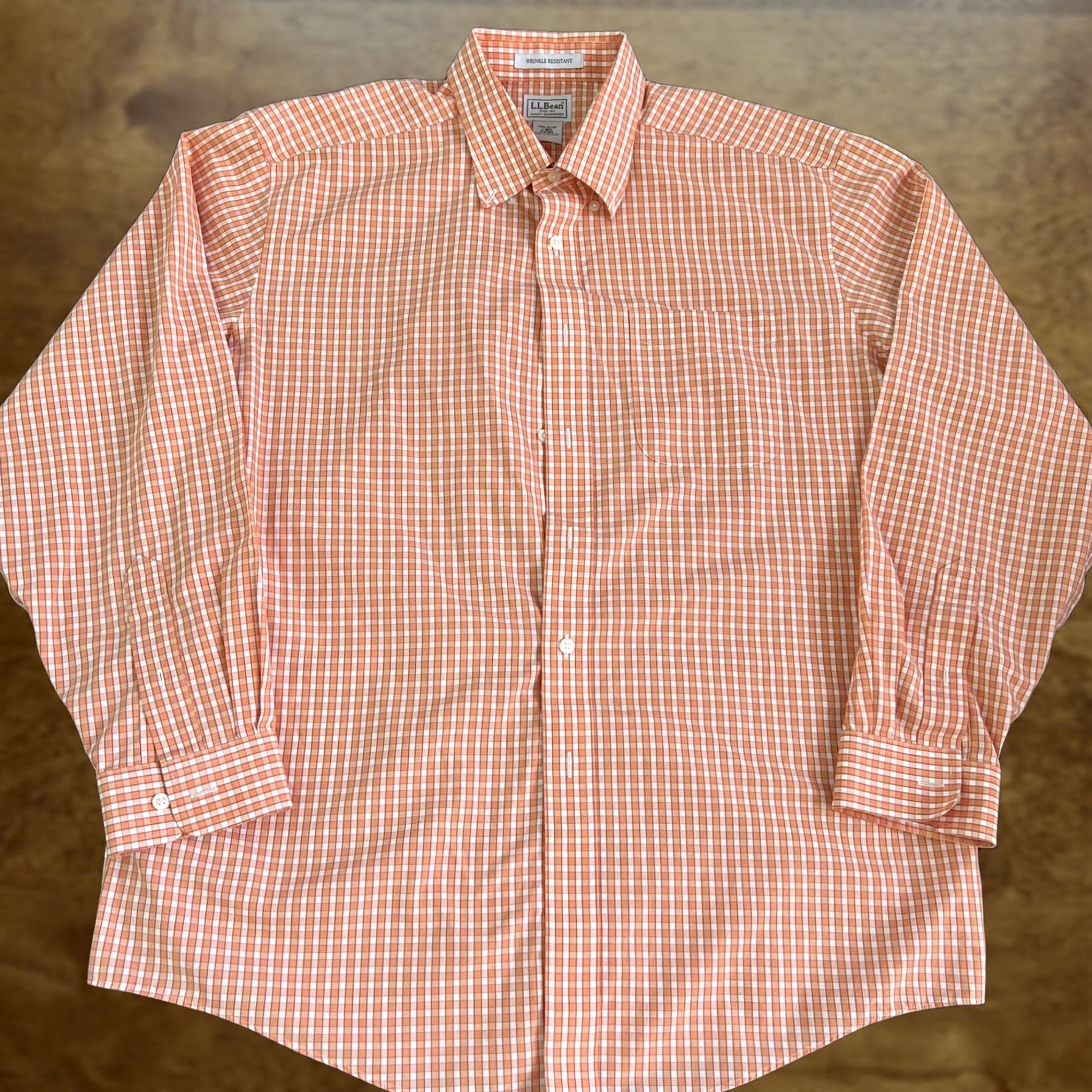 Vintage L.L.Bean Shirt Mens Large Orange Check Wrinkle Resistant Button Front Cotton Size US L / EU 52-54 / 3 - 1 Thumbnail