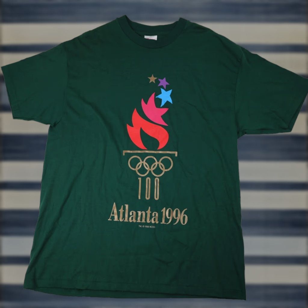 VINTAGE 1996 Atlanta USA Olympics Mens XL Graphic T Shirt Green