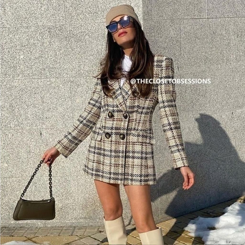 Zara ZARA Wool-Blend Double Breasted Plaid Blazer NWT Size L / US 10 / IT 46 - 9 Thumbnail