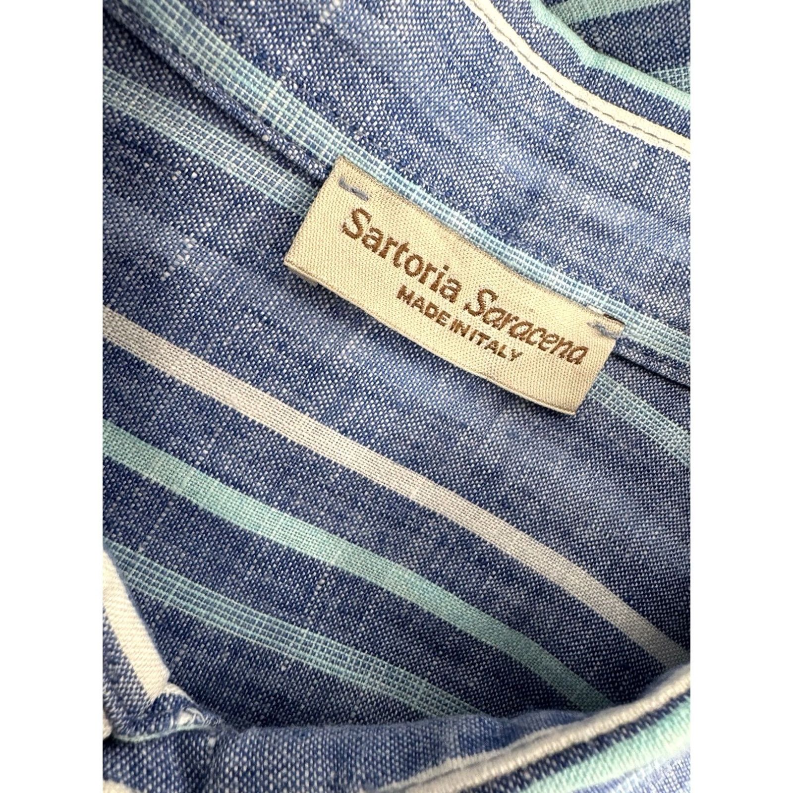 Vintage SARTORIA SARACENA / Italy - LINEN Mens M Striped Shirt - EXCELLENT Size US M / EU 48-50 / 2 - 5 Thumbnail