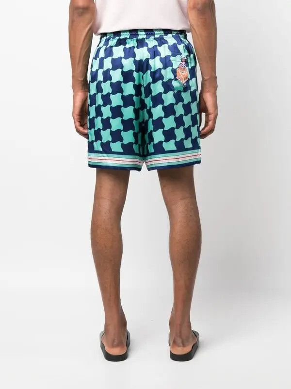 Casablanca o1mle0326 Drawstring Silk Shorts Pool Tile in Blue Size US 34 / EU 50 - 4 Thumbnail