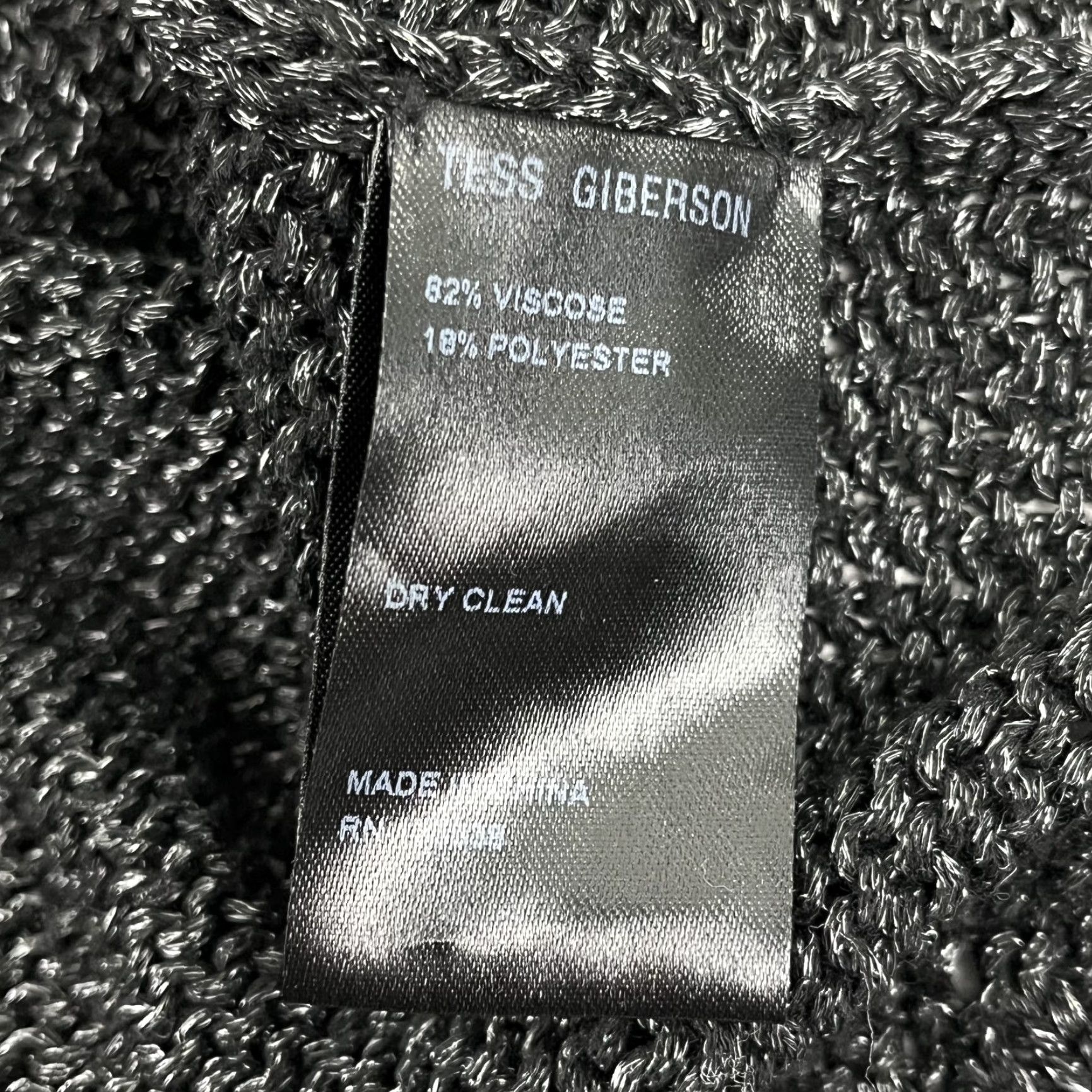 Vintage Tess Giberson Sweater Women Medium Black Shimmer Stretch Open Knit Crew Pullover Size M / US 6-8 / IT 42-44 - 3 Thumbnail