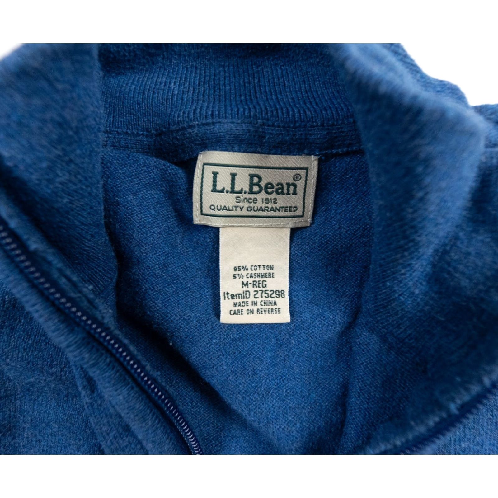 Vintage LL Bean Mens Medium Blue 1/4 Zip Pullover Sweater Cotton Cashmere Blend Knit Mock Neck Preppy Outdoors Size US M / EU 48-50 / 2 - 5 Thumbnail