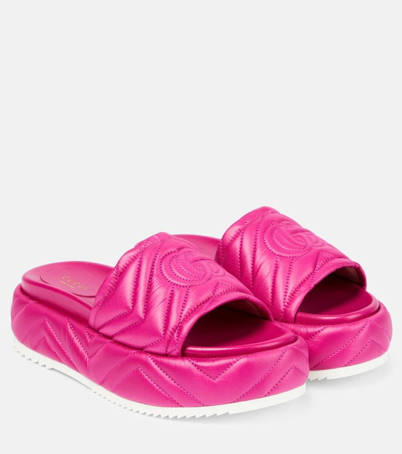 Gucci Interlocking G quilted satin platform slides SIZE 37