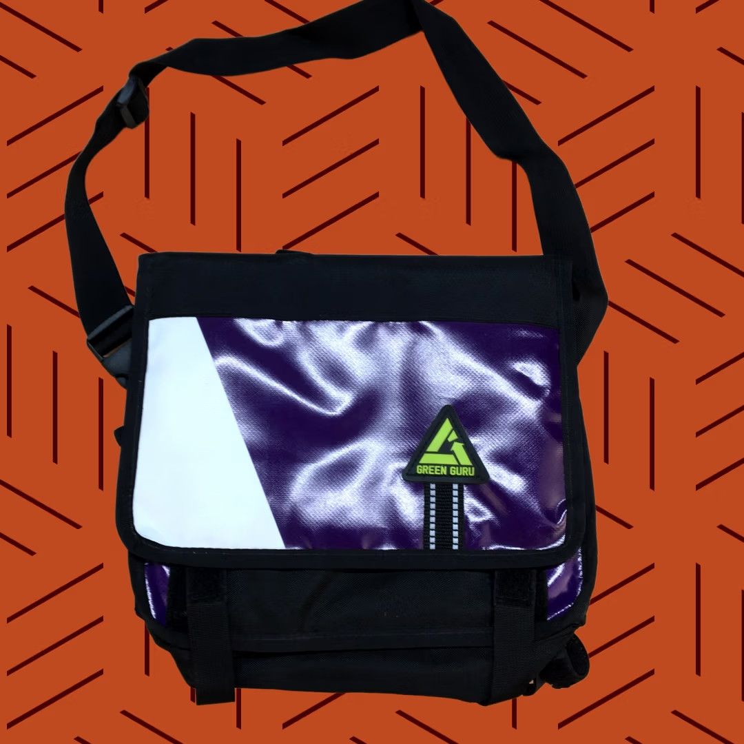 Vintage Green Guru Recycled Small Messenger Bag Purple Shoulder Upcycled Water Resistant Size ONE SIZE - 1 Thumbnail