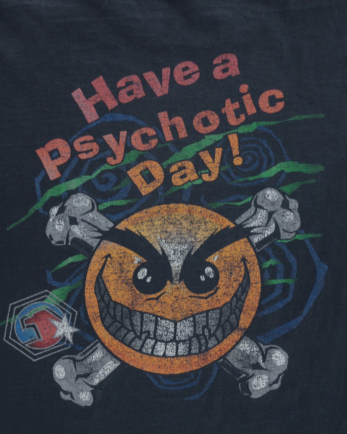 Vintage Vintage Archive Have A Psychotic Day Navy Tee Band Skull USA Size US L / EU 52-54 / 3 - 3 Thumbnail
