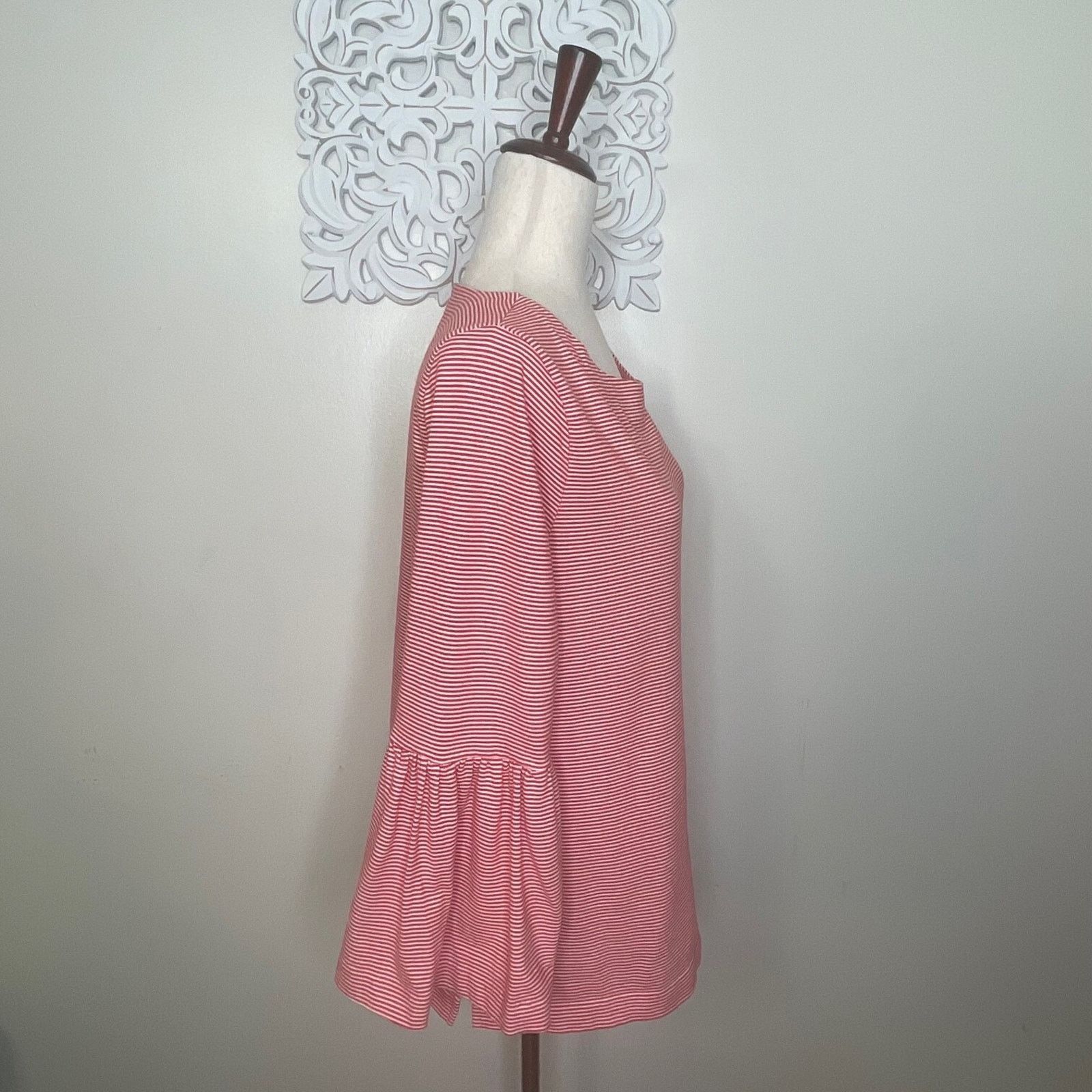 J.Crew J.Crew size M Top RED WHITE Micro Stripe Bell Sleeves Size M / US 6-8 / IT 42-44 - 5 Thumbnail