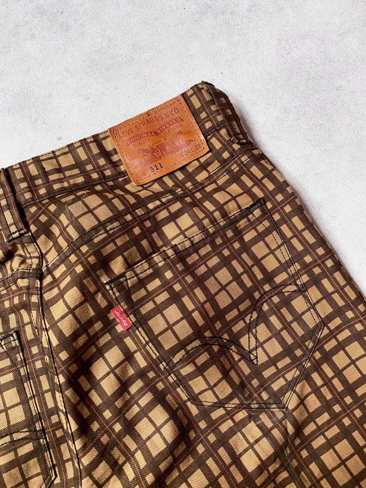 Levi's Vintage Levis Plaid Checkered Brown Jeans Size US 34 / EU 50 - 5 Thumbnail