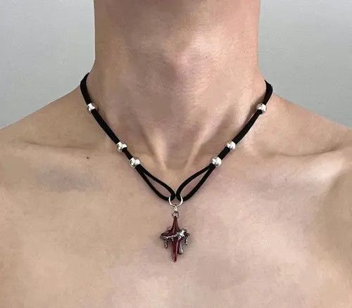 Jewelry Gothic Red Cross Pendant Necklace Size ONE SIZE - 4 Thumbnail