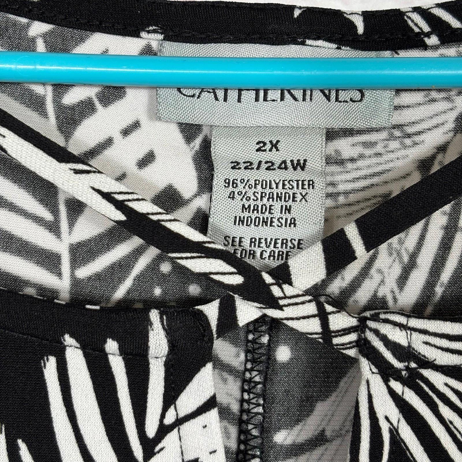 Other Catherine's 2X Black White Leaf Print Cold Shoulder Blouse Size XXL / US 16-18 / IT 52-54 - 4 Thumbnail