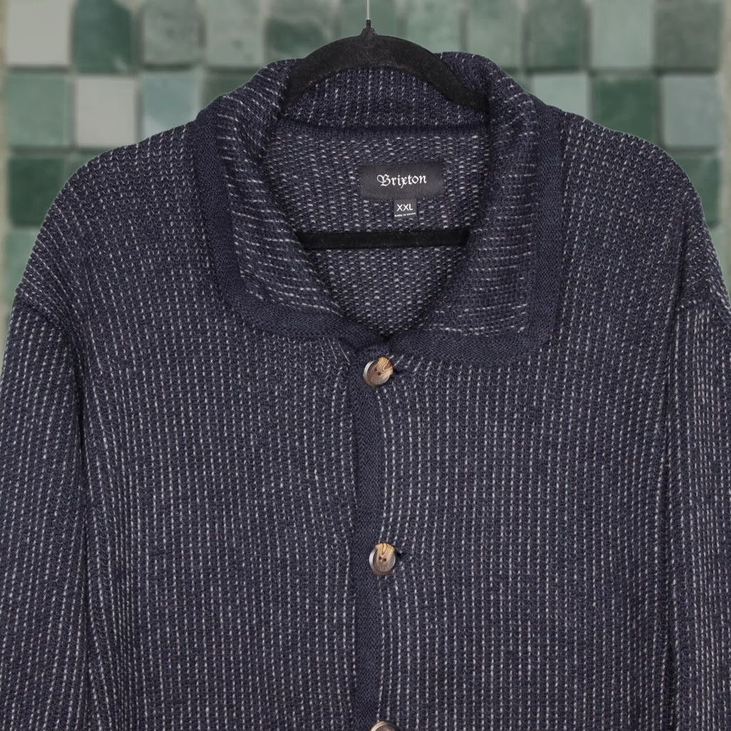 Brixton Brixton Powell Cardigan Sweater Mens XXL Navy Blue Knit Button Front Pockets Striped Casual Vintage-Style Knitwear Size US XXL / EU 58 / 5 - 1 Thumbnail