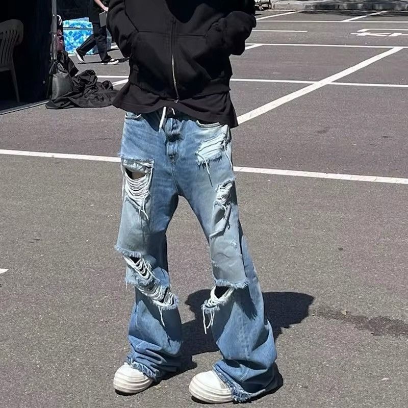 Denime × Japanese Brand Tassel Frayed Damaged Hole Baggy Jeans Size US 31 - 1 Thumbnail