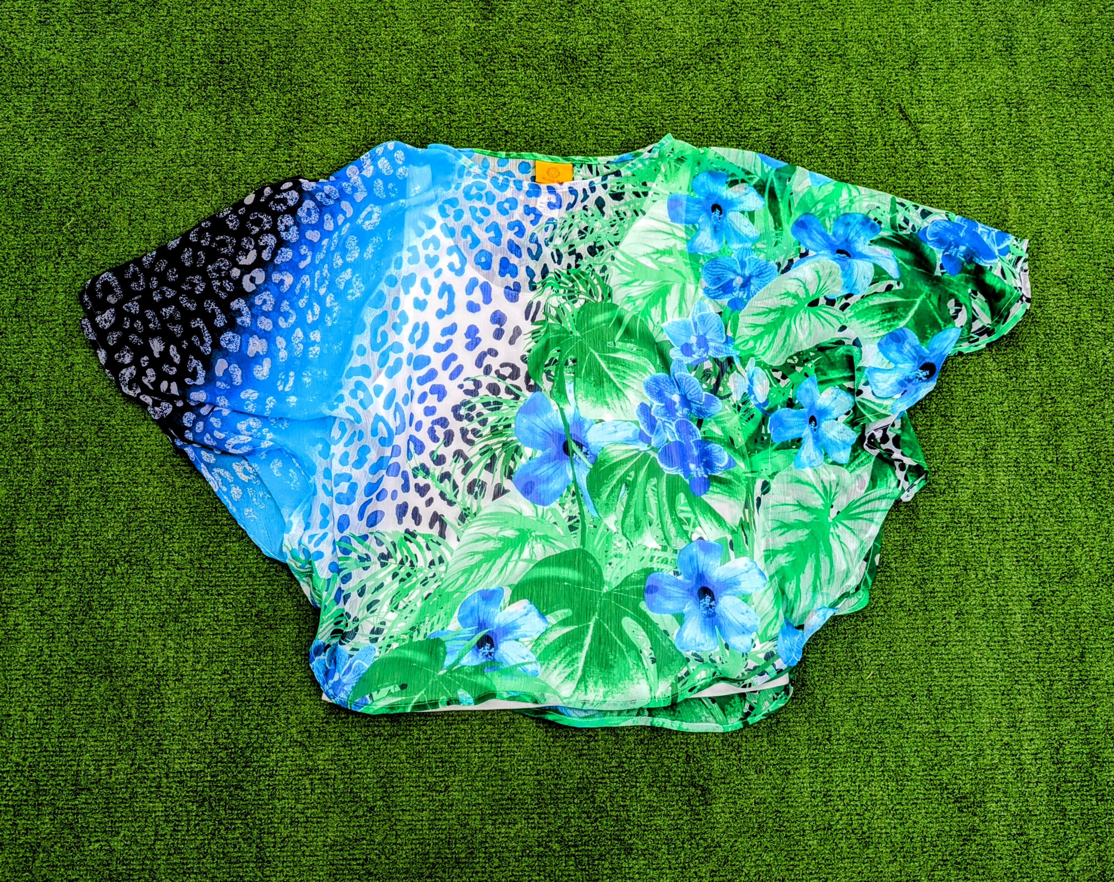 Designer Ruby Rd Tropical Green Floral Leopard Boho Bohemian Poncho Size M / US 6-8 / IT 42-44 - 2 Thumbnail