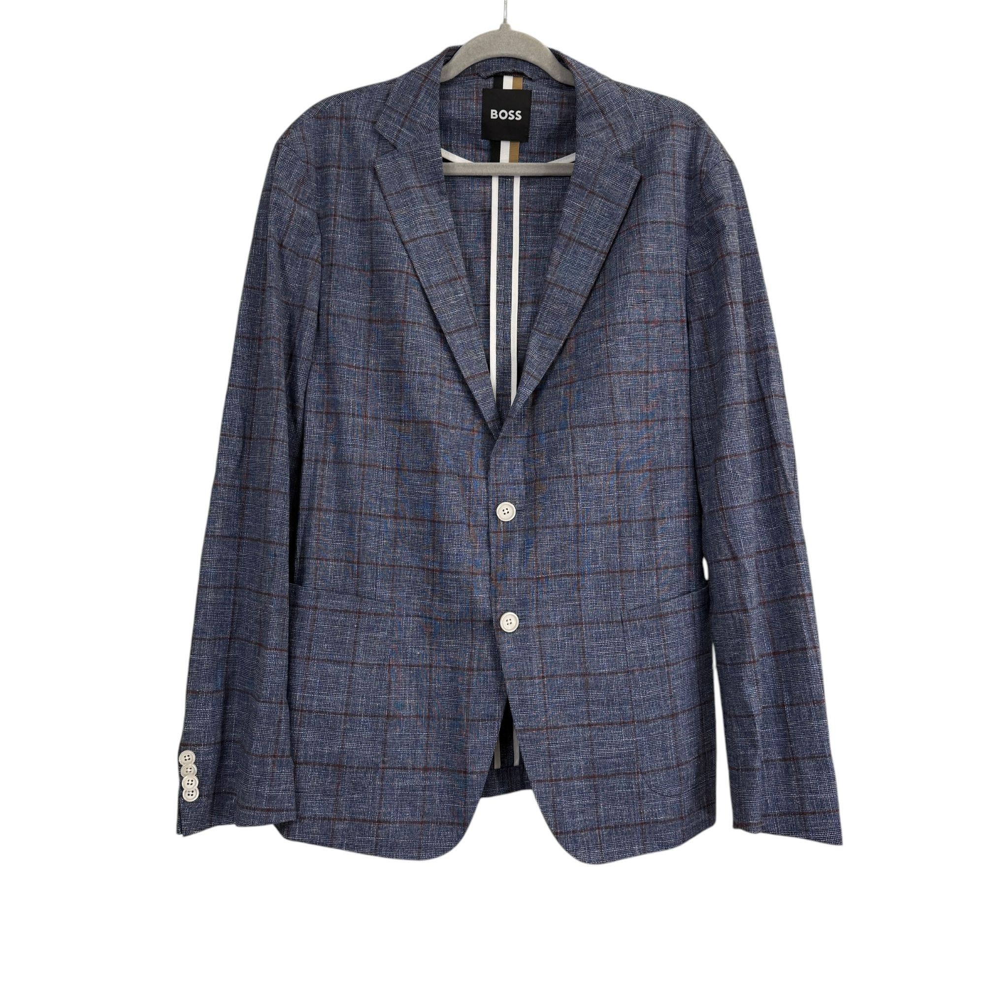Hugo Boss Hugo Boss Slim-Fit Micro-Patterned Jacket Blue Checkered Lin Size US L / EU 52-54 / 3 - 2 Thumbnail