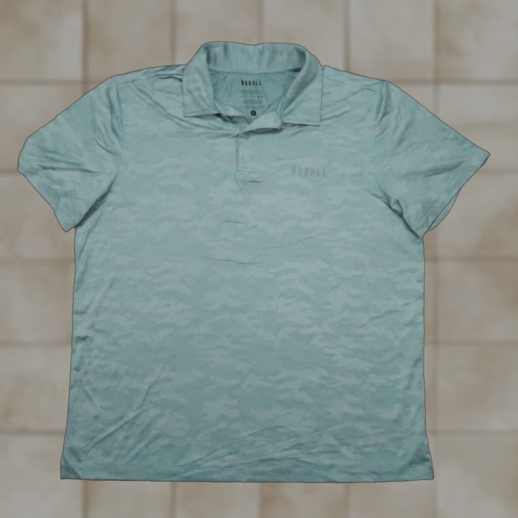 Nobull Polo Shirt Mens XL Blue Camouflage Short Sleeve Polyester Spandex Breathable Regular Fit