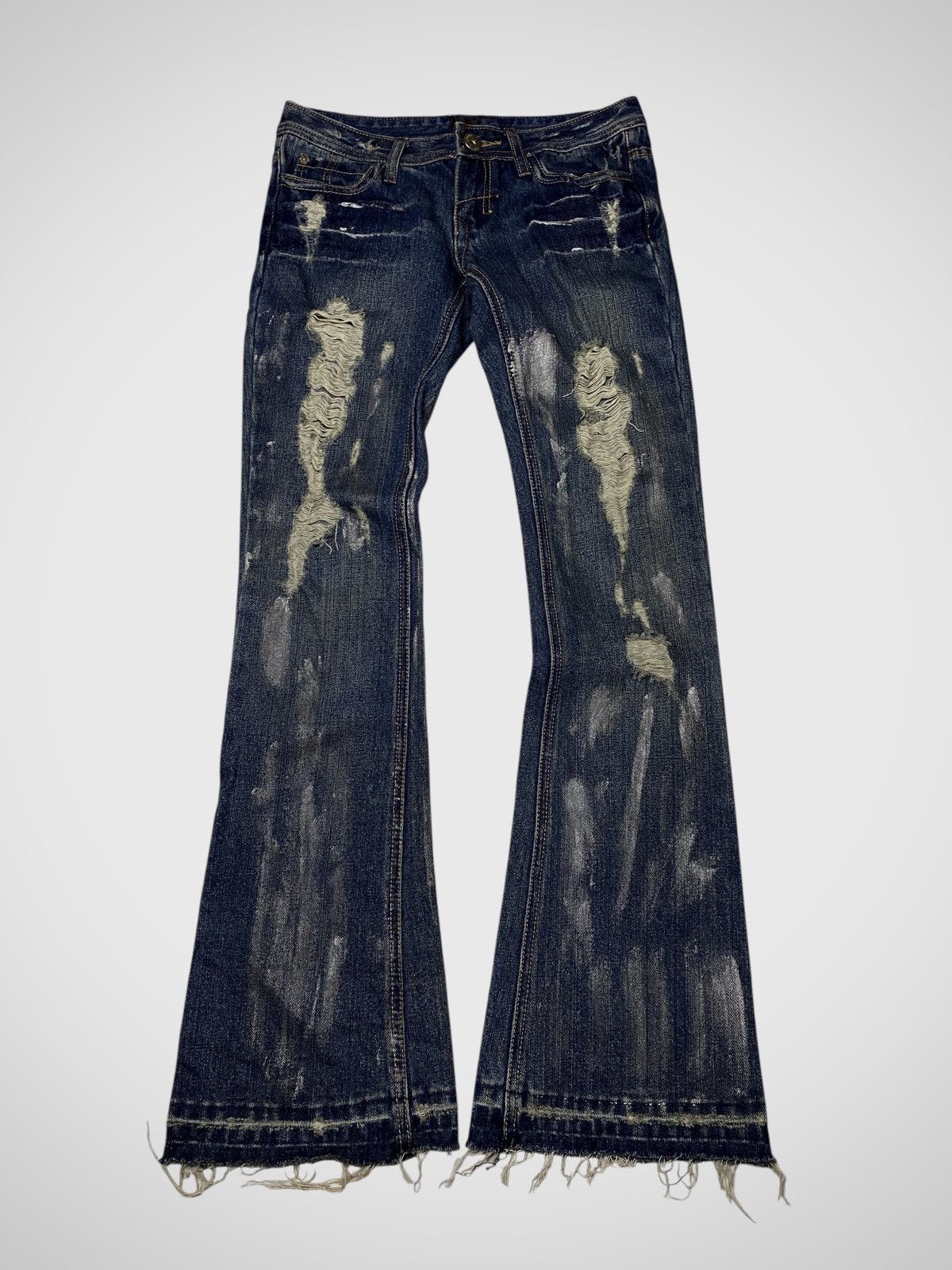 If Six Was Nine 2000's L.A Seawash Waxed Flared Jeans Size US 27 - 1 Thumbnail