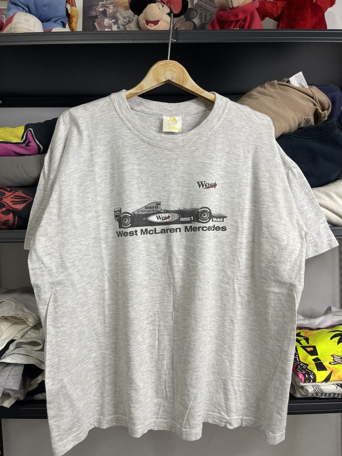 Vintage West McLaren Mercedes F1 Racing T-Shirt Grey 90s