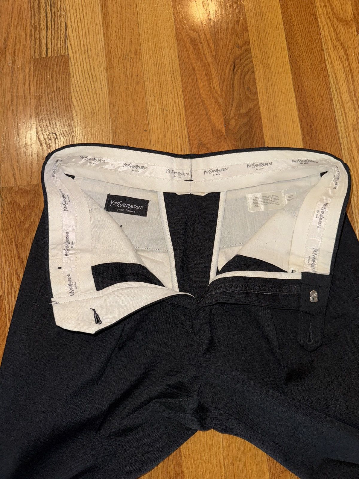 Yves Saint Laurent YSL Pour Homme Black Triple Pleat Trousers 32R Size 38R - 8 Thumbnail