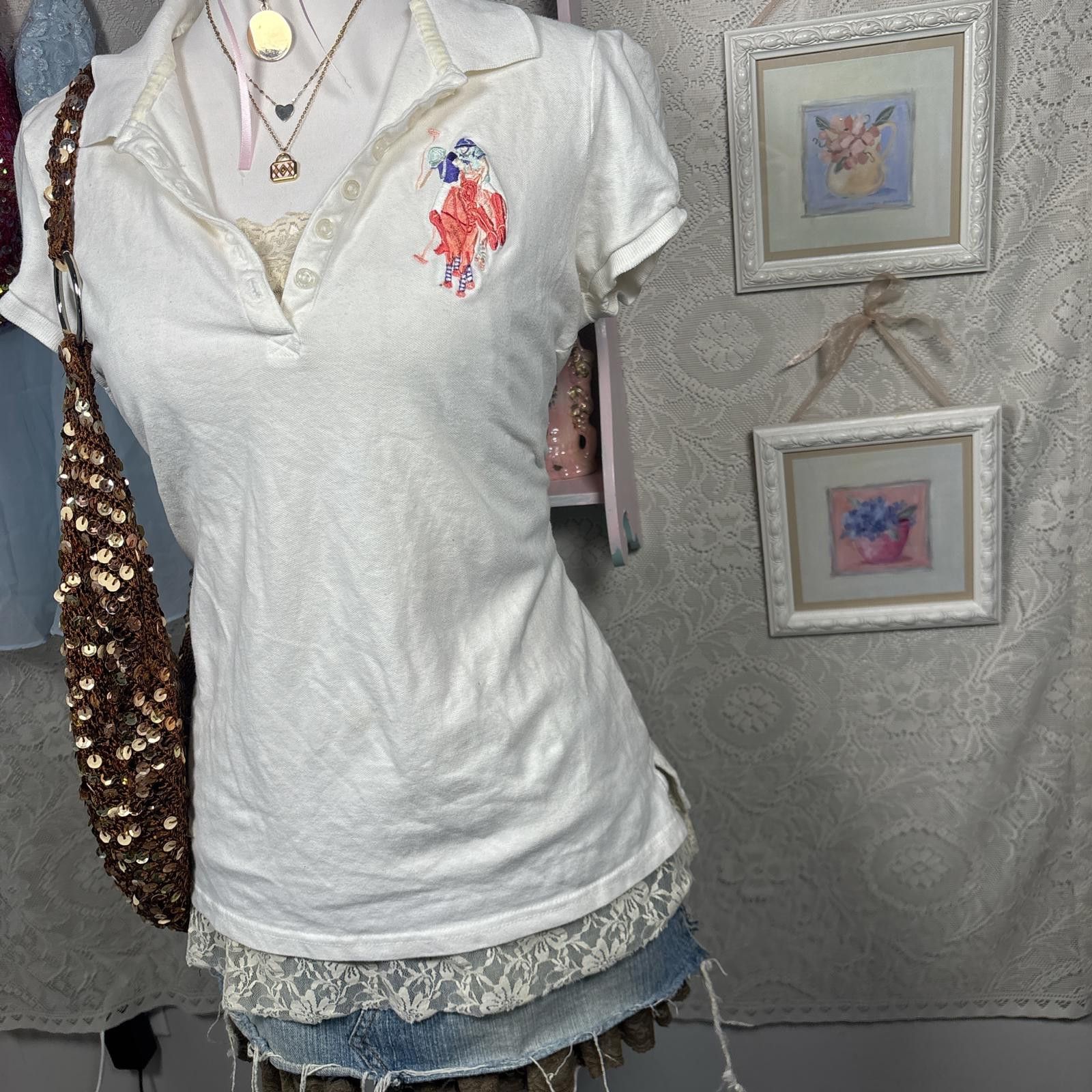 U.S. Polo Assn. vintage polo white ruffle sleeve blouse Size XL / US 12-14 / IT 48-50 - 3 Thumbnail