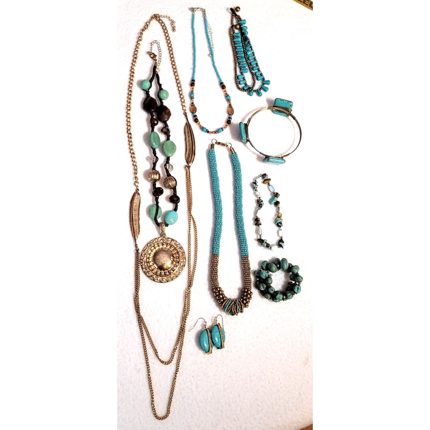 Other Hippie Boho Necklace Bracelet Earrings Lot Faux Turquoise Size ONE SIZE - 1 Thumbnail