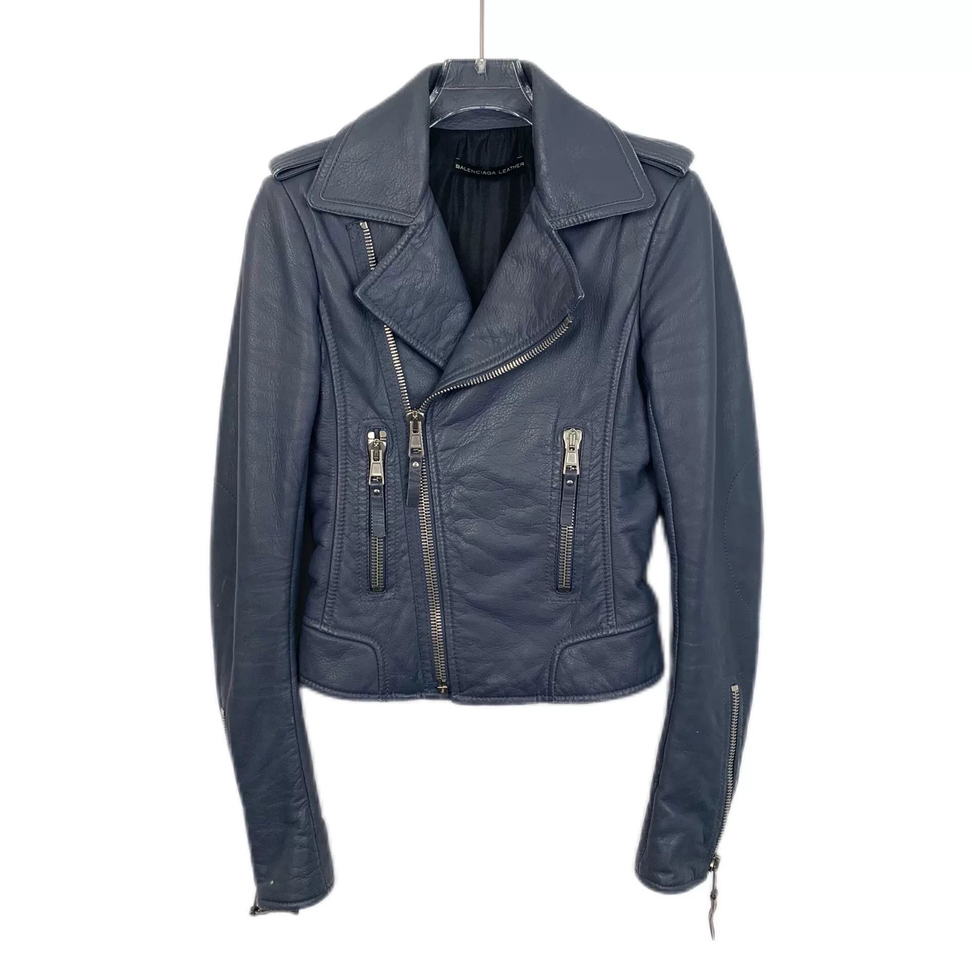 Balenciaga Balenciaga Blue Leather Motorcycle Jacket Size XXS / US 00 / IT 34 - 1 Thumbnail