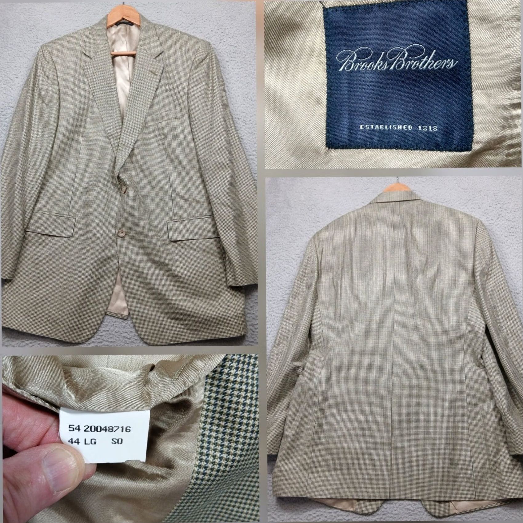 Brooks Brothers Brooks Brothers Blazer Men's 44L Beige Houndstooth Two Button Wool Sport Coat Size 44R - 2 Thumbnail