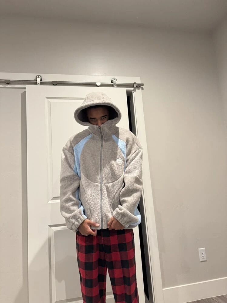 Japanese Brand Grey & Blue Panel Fleece Zip Up Hoodie. Size US M / EU 48-50 / 2 - 7 Thumbnail