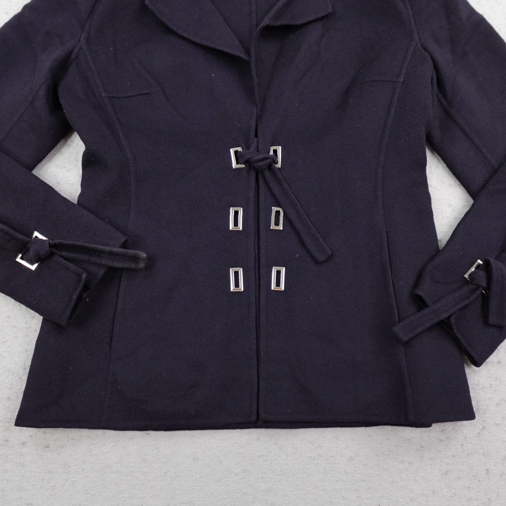 Escada ESCADA Blazer Womens Small Blue Wool Blend Lined Tie Front Mid-Length Size S / US 4 / IT 40 - 3 Thumbnail