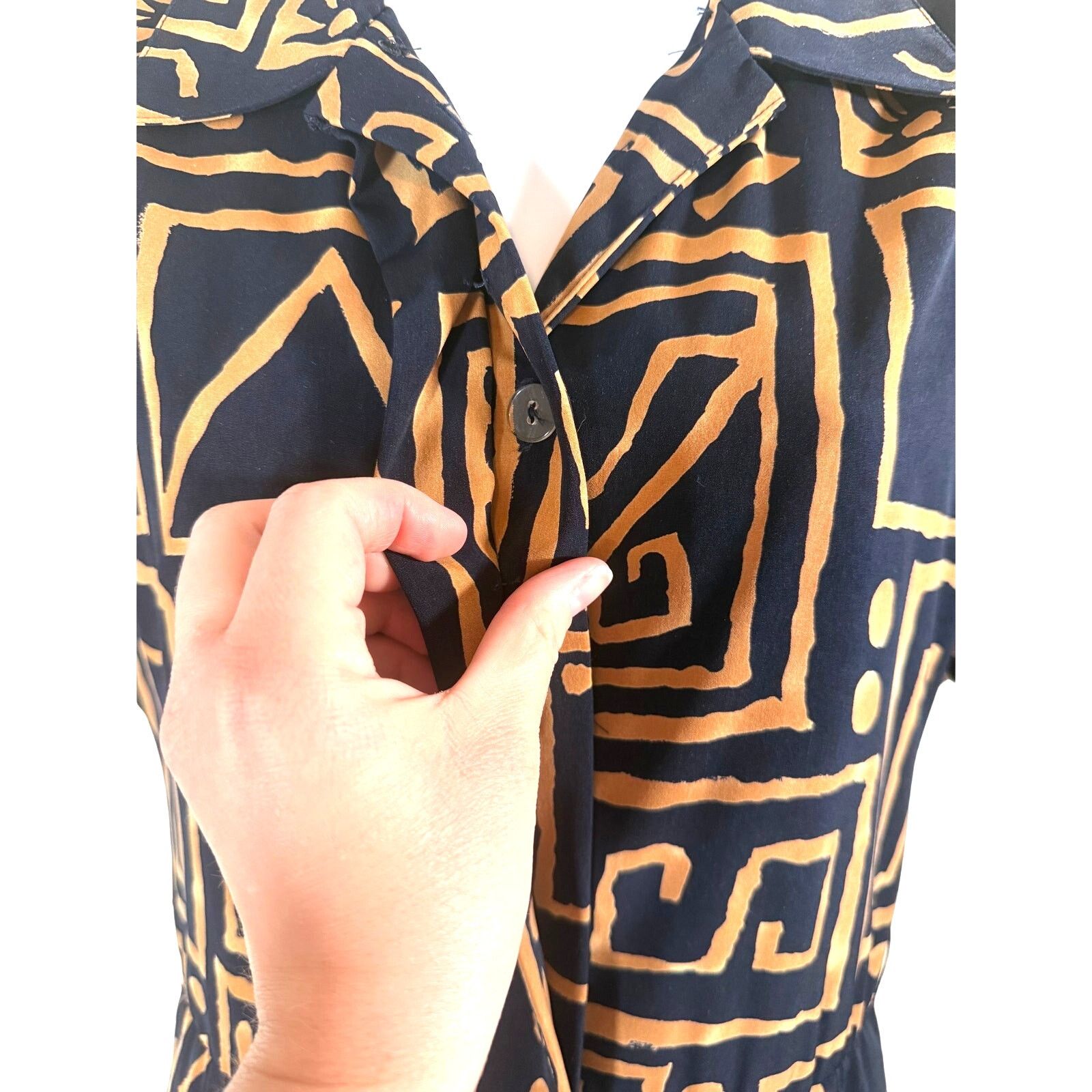 Vintage Vintage 80s Jessica Howard Black & Ochre Tribal Print Dress Size M / US 6-8 / IT 42-44 - 5 Thumbnail