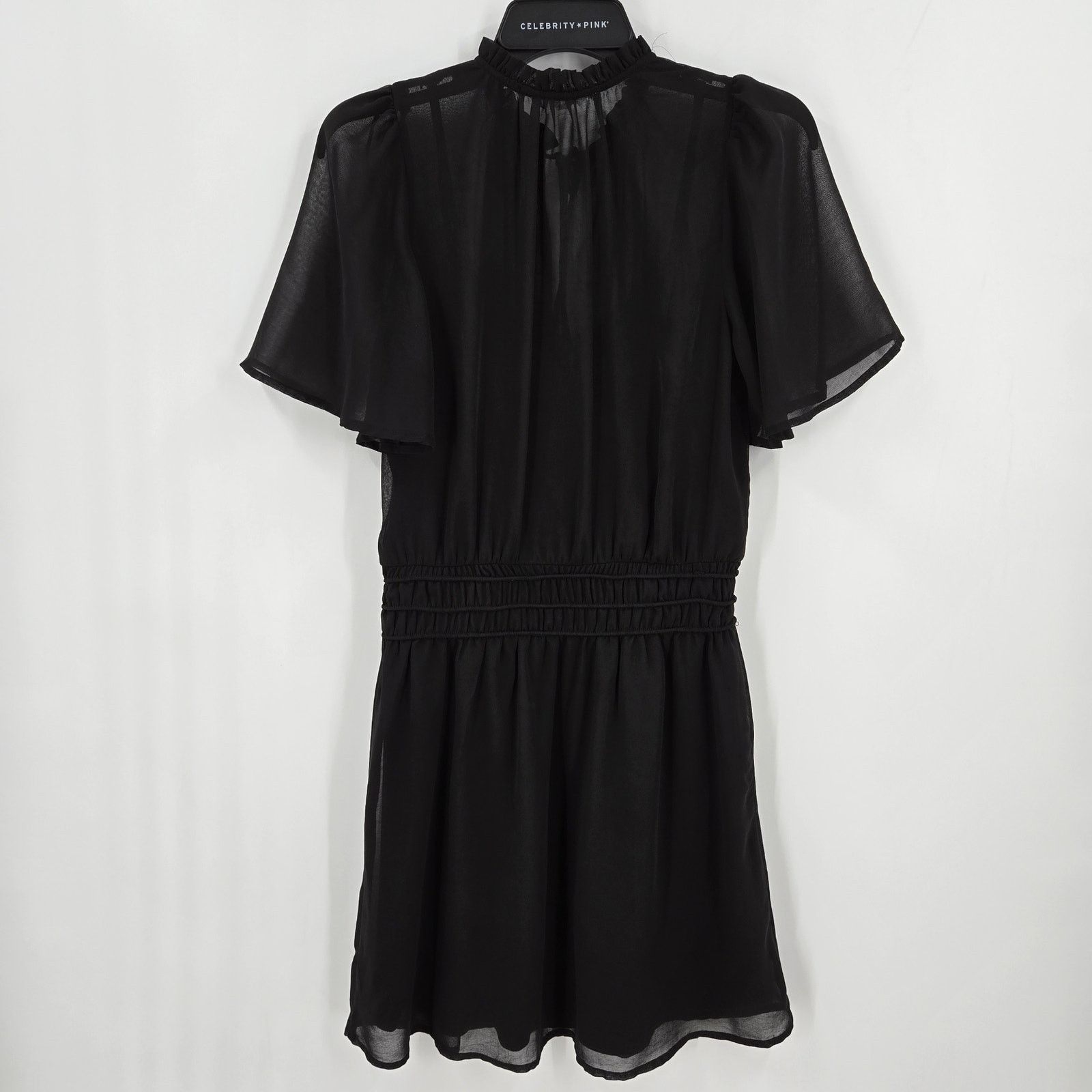 Other Socialite Black Sheer Smocked Waist Front Tie Mini Dress Size M / US 6-8 / IT 42-44 - 2 Thumbnail