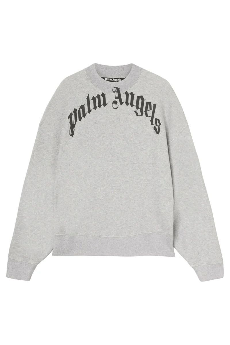 image of Palm Angels Curved Logo Sweatshirt Light Grey in Light Gray, Men's (Size Medium)