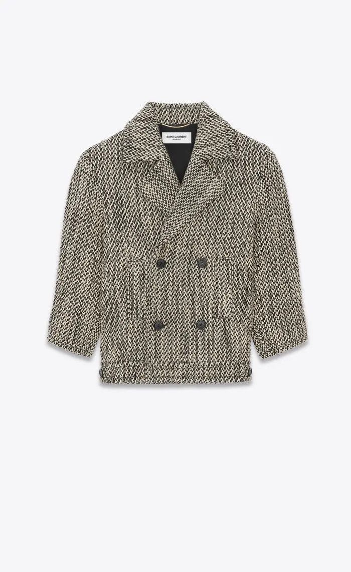 o1bcso1str0325 Double Breasted Coat In Tweed in Black/White