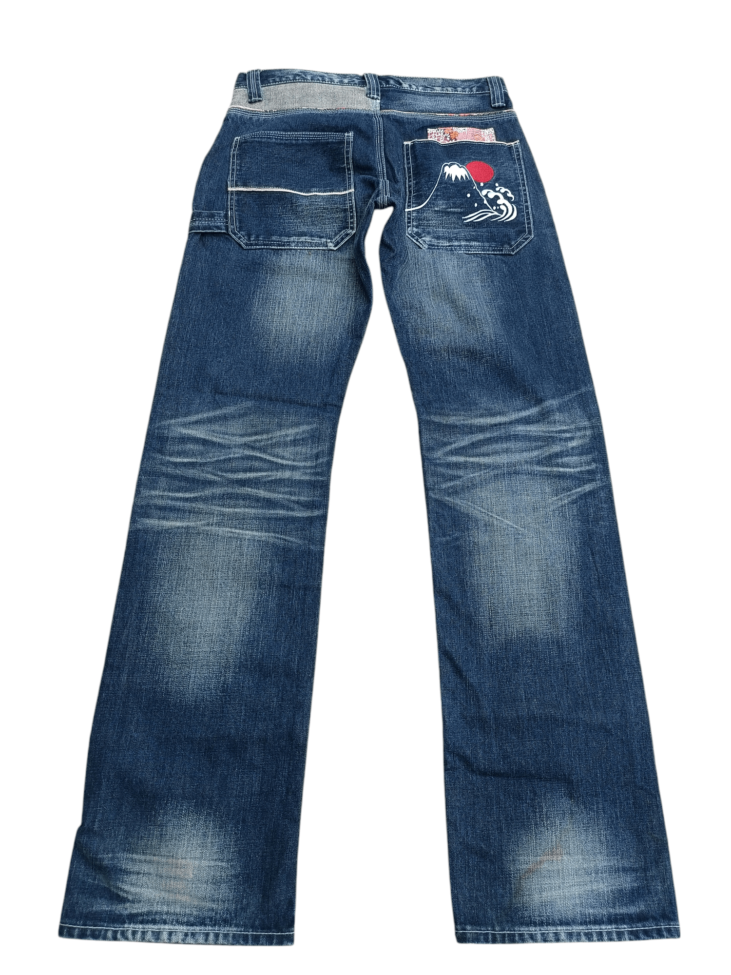Japanese Brand NAMISATSU Faded Whiskers Embroidery Selvedge Jeans Size US 31 - 11 Thumbnail