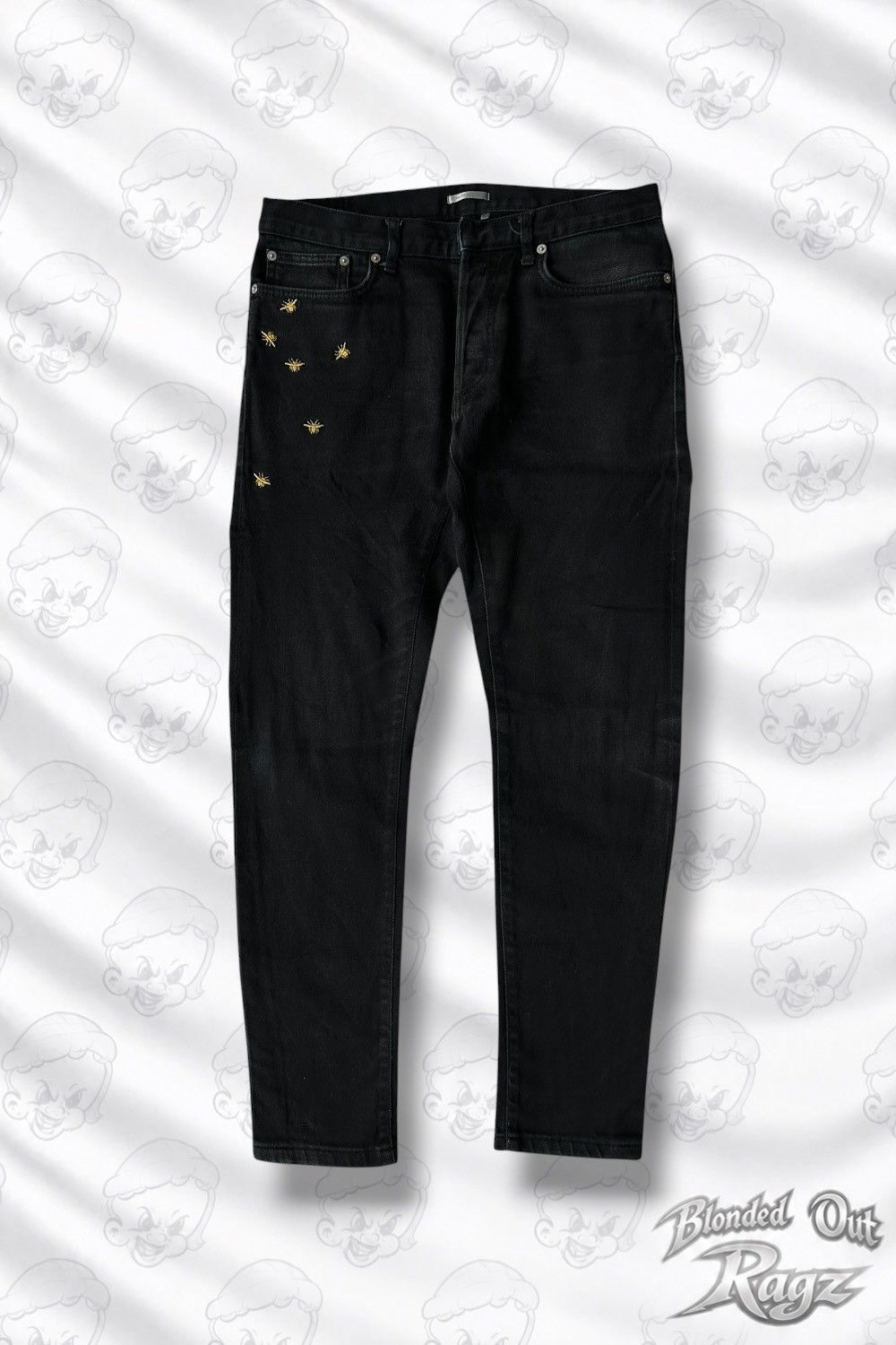 Dior Dior 2018 Black Denim Slim Fit 24-karat Gold Bee Den Size US 31 - 1 Thumbnail