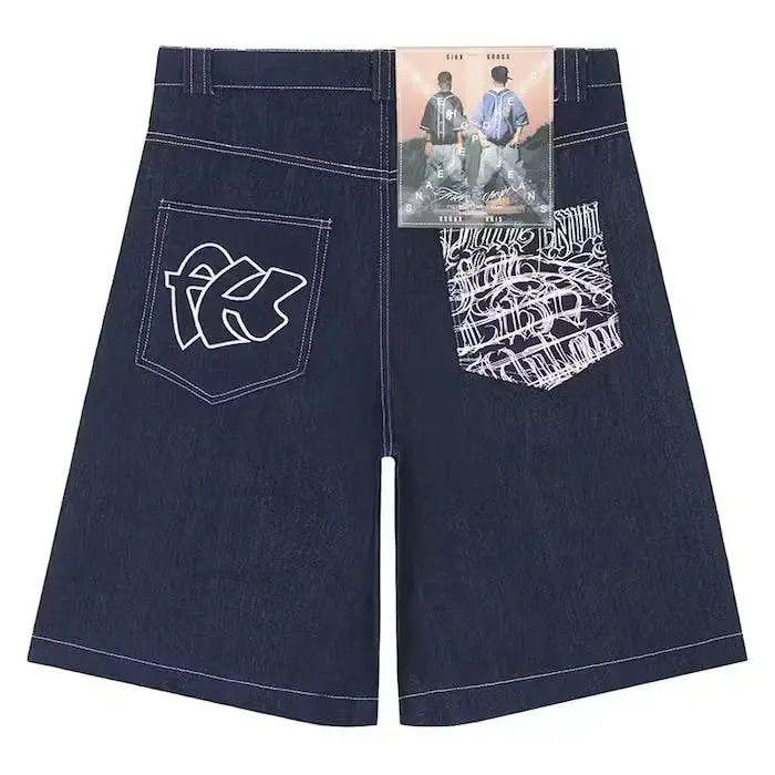 Japanese Brand Hip Hop Pockets Embroidery Letter Print SHort Jean Size US 32 / EU 48 - 2 Thumbnail