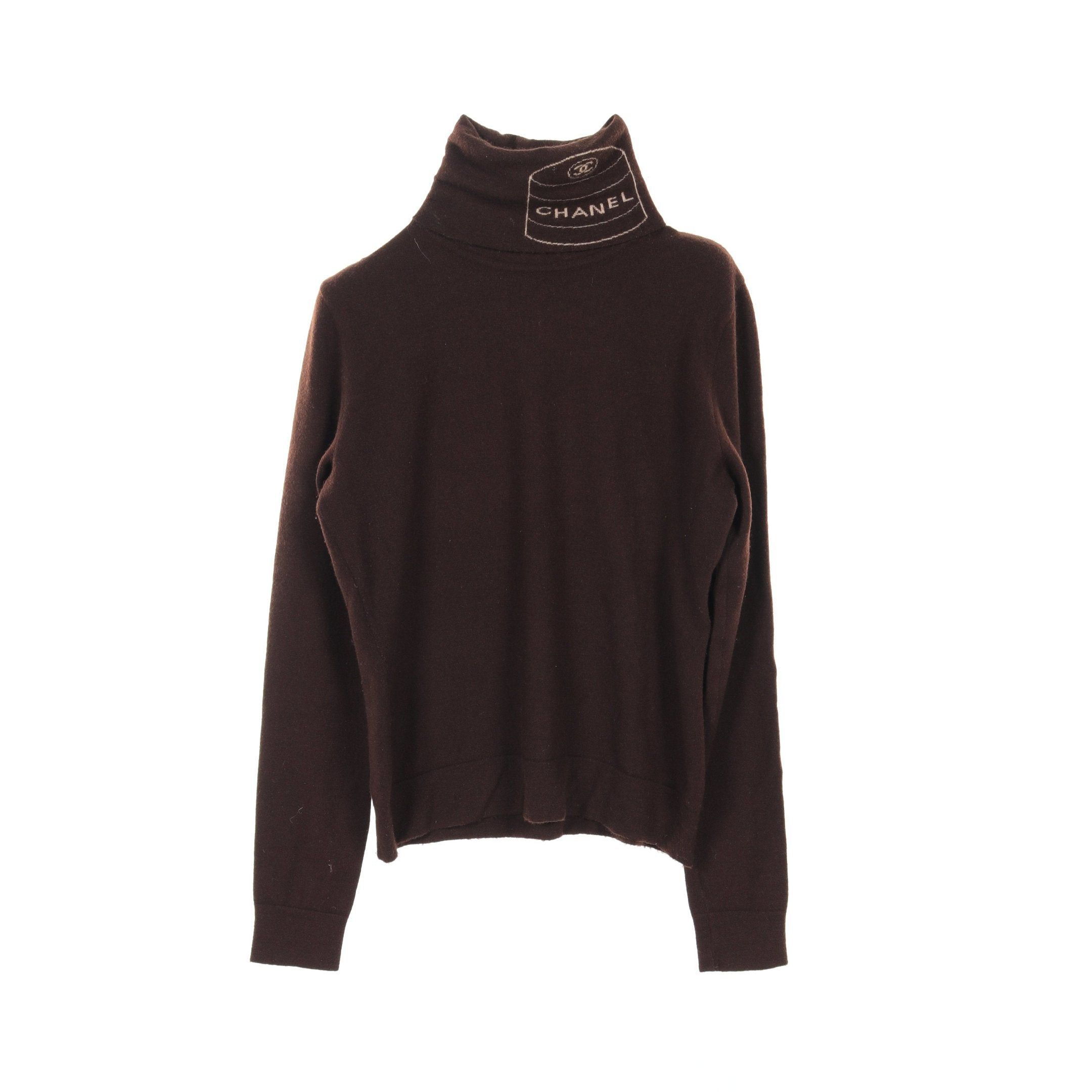Chanel Chanel Knit Turtleneck Logo Print Cashmere Brown 04A Size ONE SIZE - 1 Thumbnail