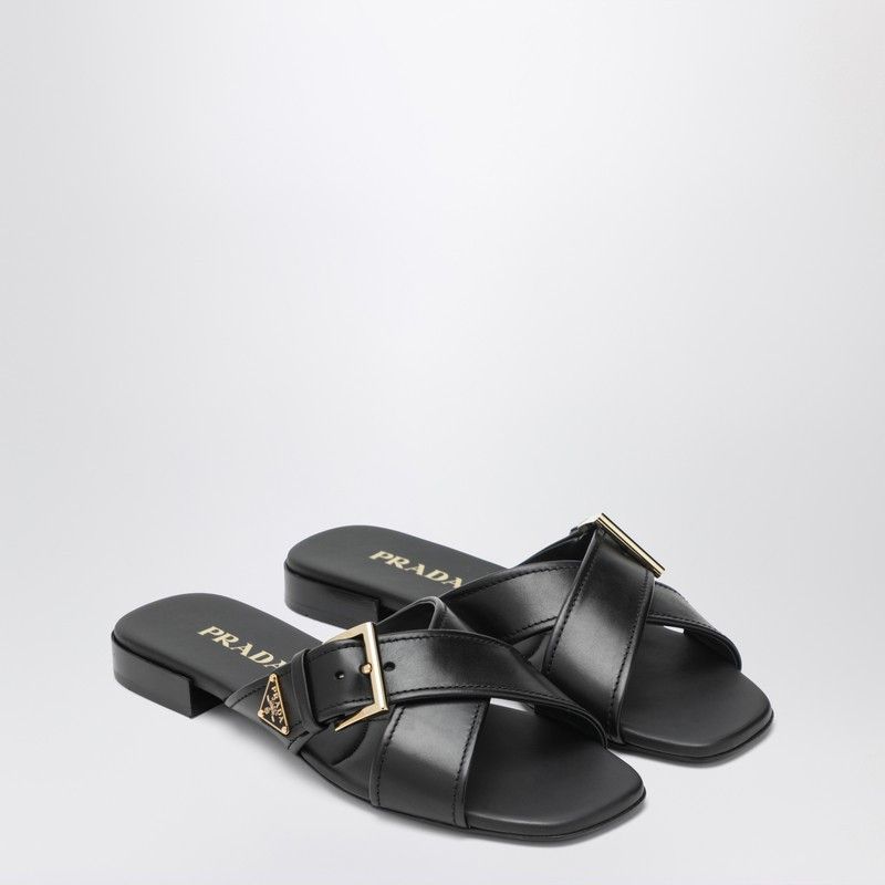 Prada Prada Black Leather Slider Sandals With Buckle Size US 8.5 / IT 38.5 - 1 Thumbnail
