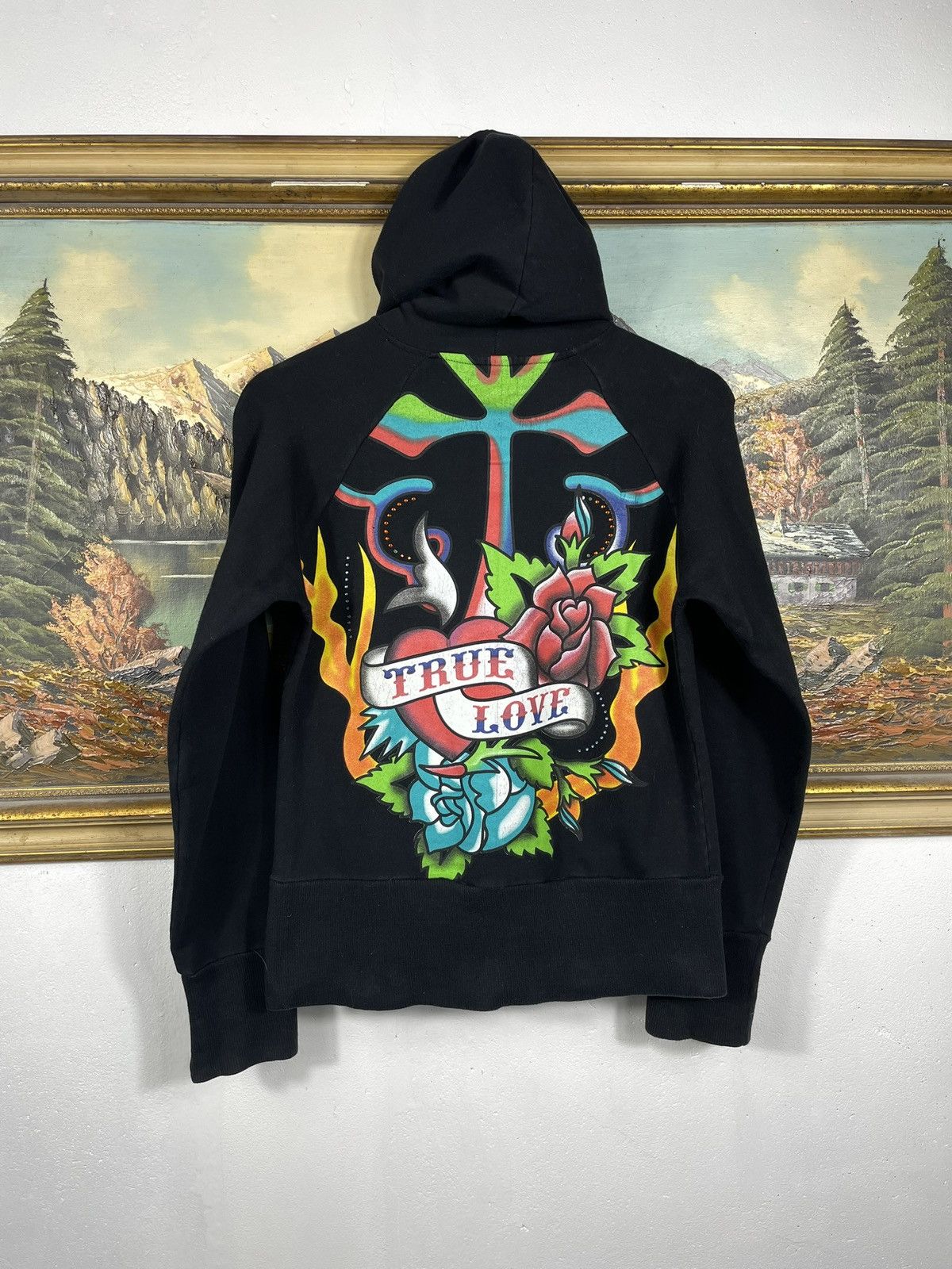 Christian Audigier × Ed Hardy × Vintage Ed Hardy Retro 00s Hoodie With Crystals Affliction Grunge Size US XS / EU 42 / 0 - 1 Thumbnail