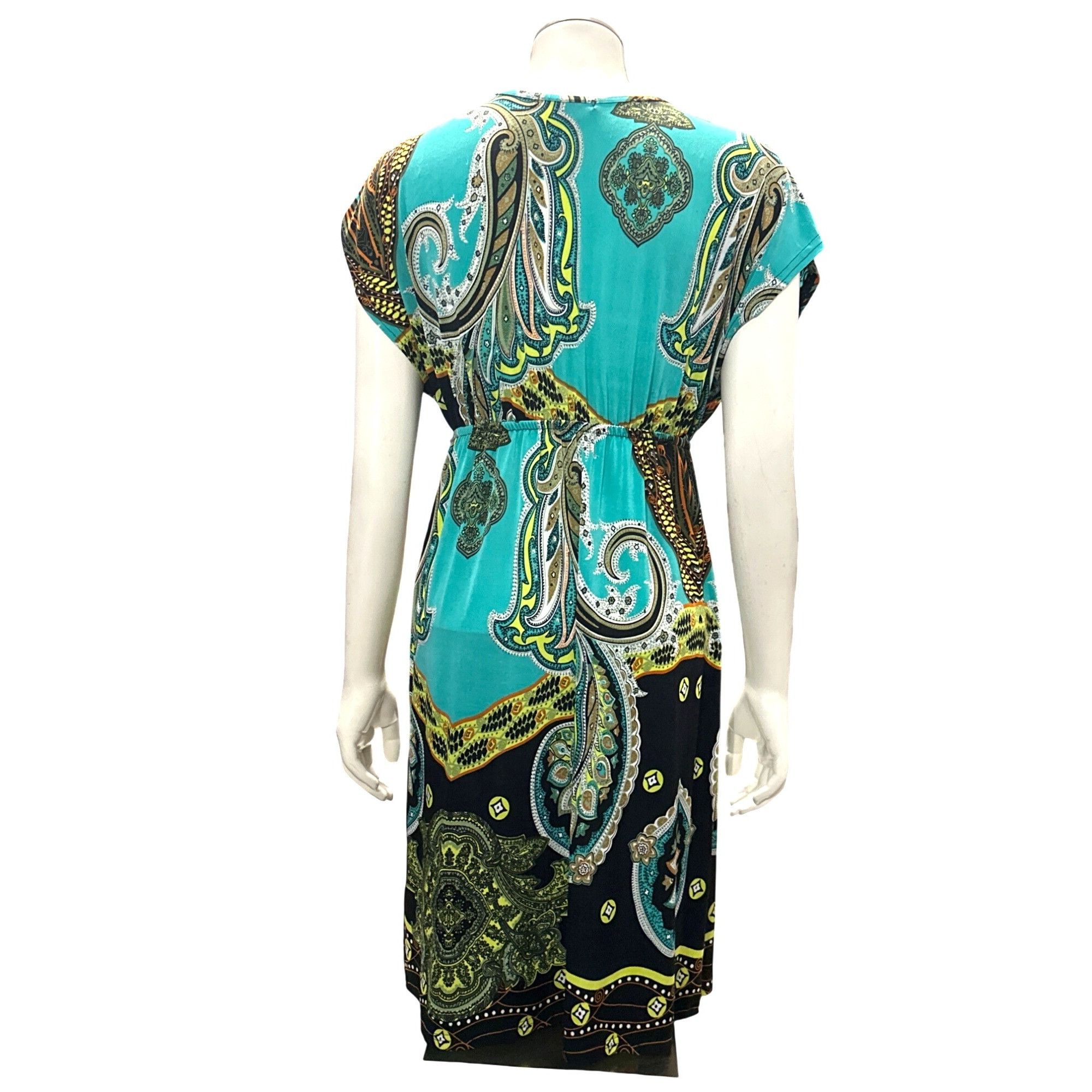 Other 5th Love Large Turquoise Lime Green Black Printed Boho Dress Size L / US 10 / IT 46 - 5 Thumbnail