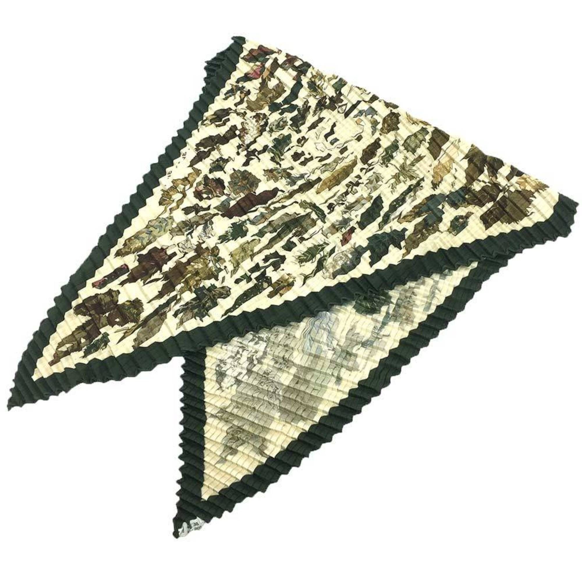 HERMES Pleated Scarf/Muffler, 100% Silk, Tourbillon/Gale/Spiral