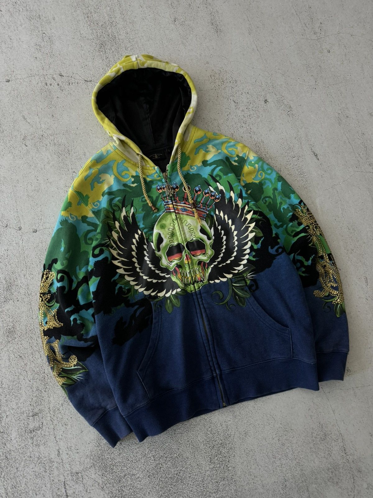 Christian Audigier × Ed Hardy × Vintage Christian Audigier Ed Hardy Style Vintage Skull Zip Hoodie Size US S / EU 44-46 / 1 - 2 Thumbnail