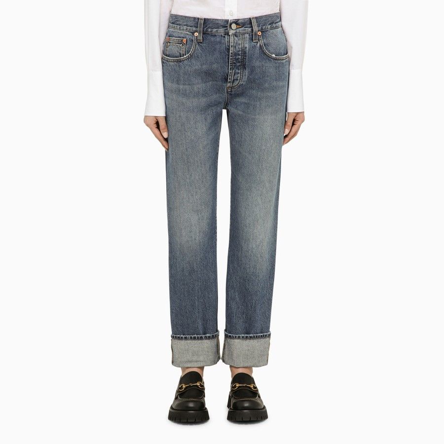 o1d2blof0824 Denim Jeans With Turn-Ups in Blue