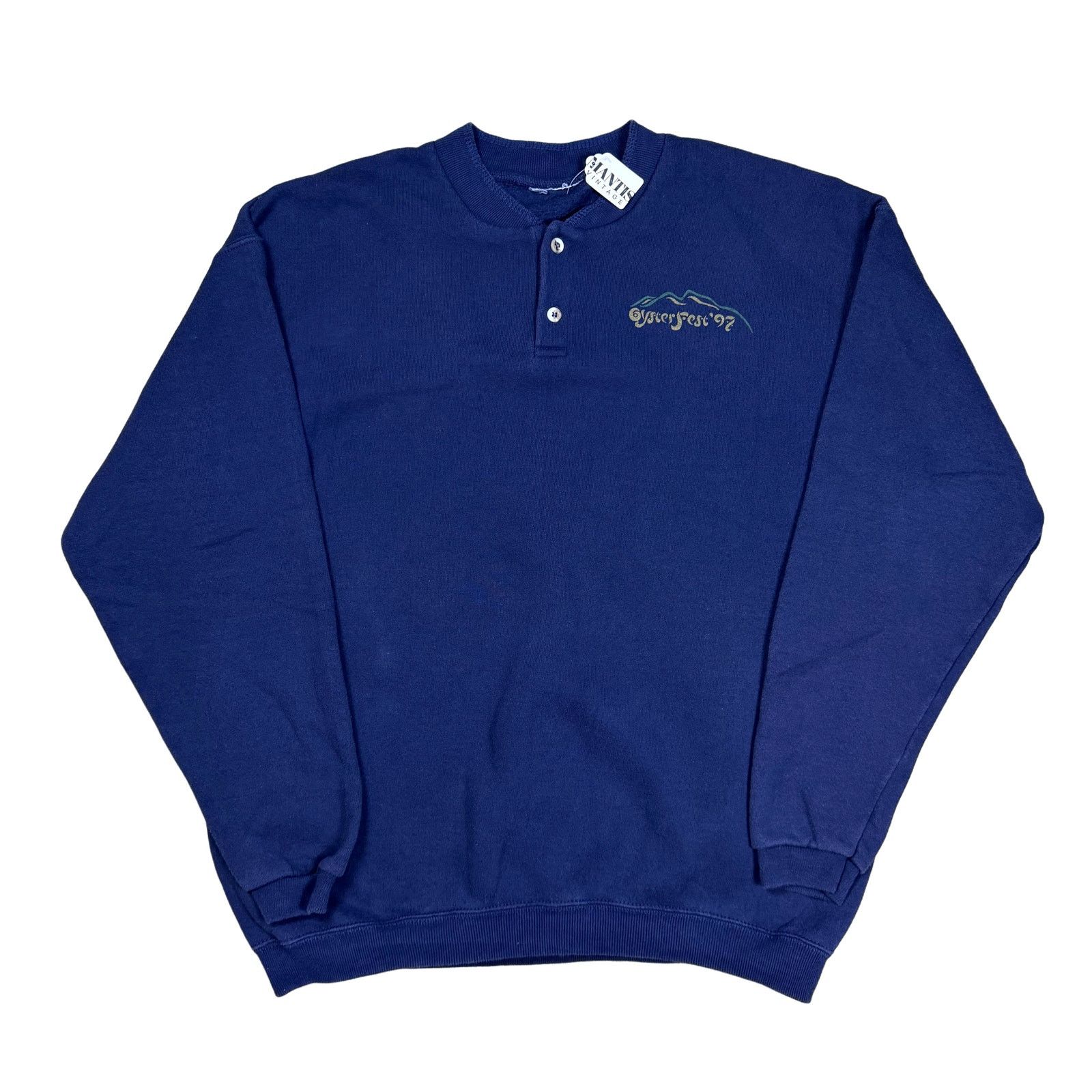 Vintage Vintage OysterFest 1997 Henley Sweatshirt XL Navy Size US XL / EU 56 / 4 - 1 Thumbnail